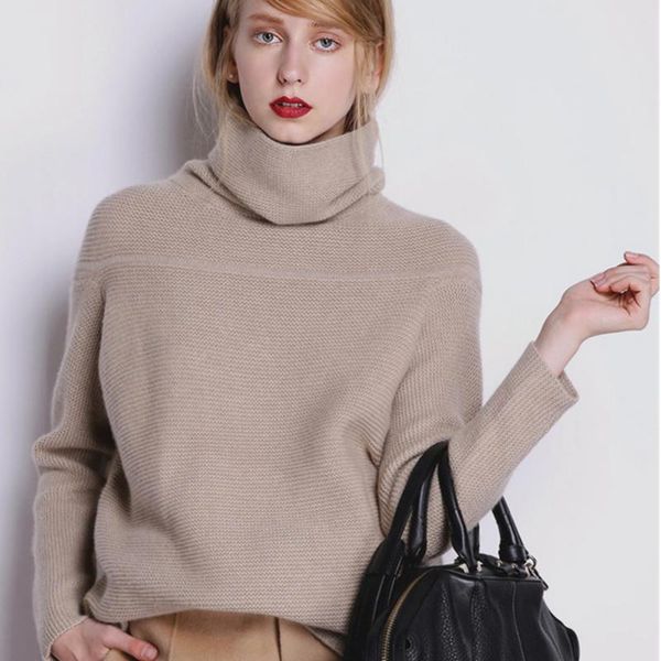 new autumn and winter cashmere sweater women's high collar thick solid color sweater loose knit wild pullover, White;black
new autumn and winter cashmere sweater women's high collar thick solid color sweater loose knit wild pullover, White;black