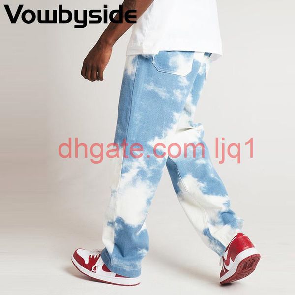 tie dye print loose straight casual denim pants men high waist distressed jeans men clothing, Blue
tie dye print loose straight casual denim pants men high waist distressed jeans men clothing, Blue