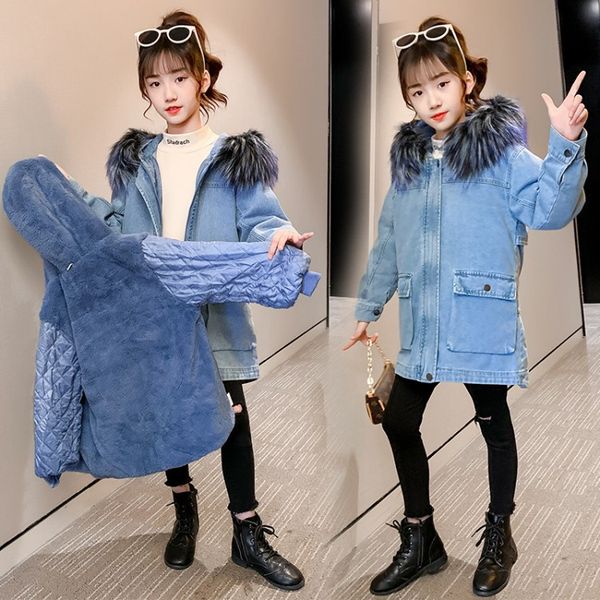 girls winter cotton coat 2020 new girl plus velvet denim session children's big fur collar cotton clothes, Blue;gray
girls winter cotton coat 2020 new girl plus velvet denim session children's big fur collar cotton clothes, Blue;gray