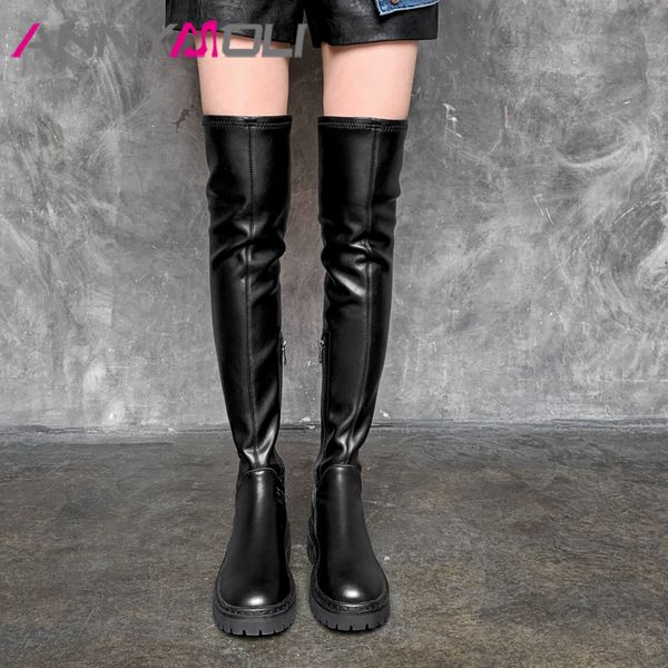 boots annymoli genuine leather platform mid heel over the knee women shoes round toe zip thick heels stretch long ladies, Black
boots annymoli genuine leather platform mid heel over the knee women shoes round toe zip thick heels stretch long ladies, Black