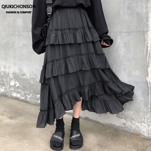 qiukichonson midi long skirts womens maxi skirt goth lolita summer high waisted asymmetrical high low ruched ruffle skirts rok, Black
qiukichonson midi long skirts womens maxi skirt goth lolita summer high waisted asymmetrical high low ruched ruffle skirts rok, Black