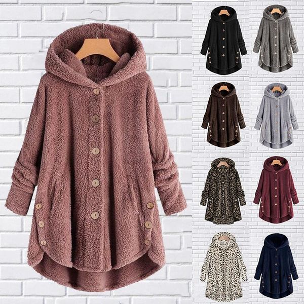 women's fur & faux women coat lambs wool fleece winter hooded outwear warm oversize clothing plus size button down jackets, Black
women's fur & faux women coat lambs wool fleece winter hooded outwear warm oversize clothing plus size button down jackets, Black