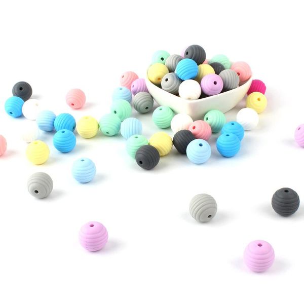 500pcs 15mm Round Spiral Silicone Beads Baby Teething Beads Grade Diy Threaded Bfa Baby Teethers