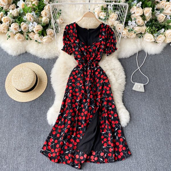 2021 new singiny sweet cherry print woman neck puff the line summer streetwear long dress 5nki, Black;gray
2021 new singiny sweet cherry print woman neck puff the line summer streetwear long dress 5nki, Black;gray