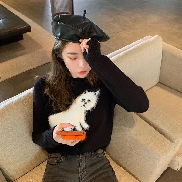 women's sweaters 2021 autumn and winter long-sleeved pullover round neck loose fairy woolen sweater lazy wind blouse women, White;black
women's sweaters 2021 autumn and winter long-sleeved pullover round neck loose fairy woolen sweater lazy wind blouse women, White;black