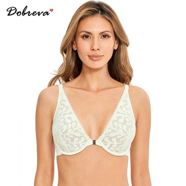 dobreva women's lace bra front closure bralette underwire unlined plunge bra, Red;black
dobreva women's lace bra front closure bralette underwire unlined plunge bra, Red;black