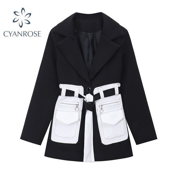 women's suits & blazers women black contrast color pockets coat 2021 autumn winter fashion korean casual long sleeve female outerwear c, White;black
women's suits & blazers women black contrast color pockets coat 2021 autumn winter fashion korean casual long sleeve female outerwear c, White;black