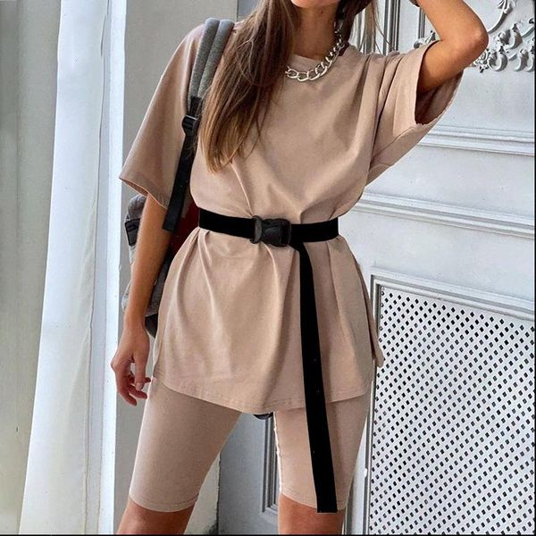 casual solid 2 piece set women t shirts shorts include belt solid home loose sports two sets suit summer 2021 female tracksuit, Gray
casual solid 2 piece set women t shirts shorts include belt solid home loose sports two sets suit summer 2021 female tracksuit, Gray