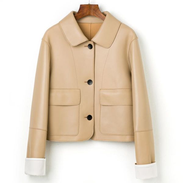 women's leather & faux genuine jacket women plus size real sheepskin coat 2021 vintage autumn winter short biker casual ladies outwear, Black
women's leather & faux genuine jacket women plus size real sheepskin coat 2021 vintage autumn winter short biker casual ladies outwear, Black
