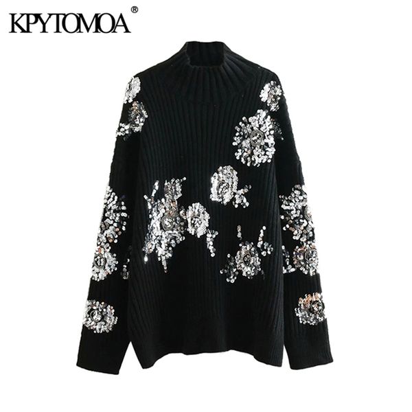 kpytomoa women fashion beading sequins loose knitted sweaters vintage high collar long sleeve female pullovers chic 201111, White;black
kpytomoa women fashion beading sequins loose knitted sweaters vintage high collar long sleeve female pullovers chic 201111, White;black