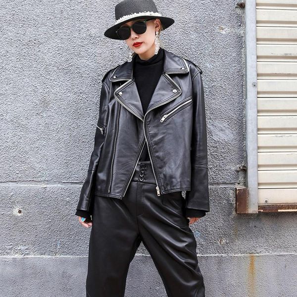women's leather & faux genuine jacket women motorcycle sheepskin coat female short coats and jackets spring autumn 2021 mujer chaqueta, Black
women's leather & faux genuine jacket women motorcycle sheepskin coat female short coats and jackets spring autumn 2021 mujer chaqueta, Black
