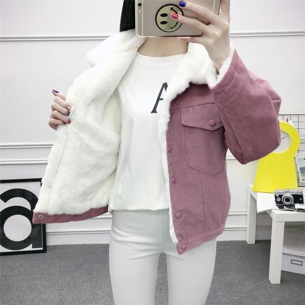 women's jackets 2021 autumn winter corduroy jacket women coat lamb wool short female parka warm casual plus size overcoat l0146, Black;brown
women's jackets 2021 autumn winter corduroy jacket women coat lamb wool short female parka warm casual plus size overcoat l0146, Black;brown