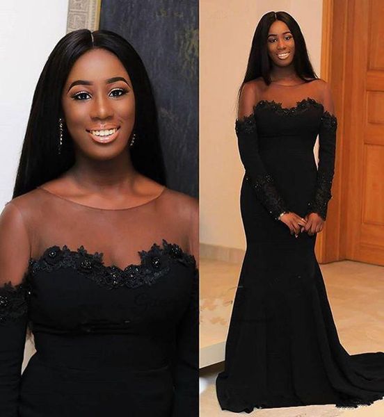 2021 black long prom dresses sheath illusion neck long sleeves formal evening gowns appliques floor length party dress
2021 black long prom dresses sheath illusion neck long sleeves formal evening gowns appliques floor length party dress
