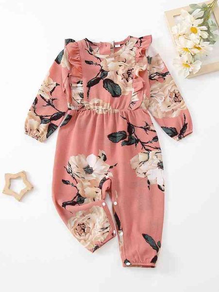 baby 1pc floral print ruffle trim bishop sleeve jumpsuit she, Blue 
baby 1pc floral print ruffle trim bishop sleeve jumpsuit she, Blue