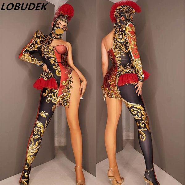 stage wear nightclub women men team dance costume vintage print one shoulder jumpsuit headgear uniform outfit cosplay show, Black;red
stage wear nightclub women men team dance costume vintage print one shoulder jumpsuit headgear uniform outfit cosplay show, Black;red