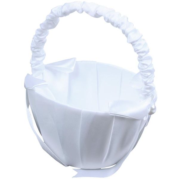 white satin beaded wedding flower girl basket bowknot decor 
white satin beaded wedding flower girl basket bowknot decor