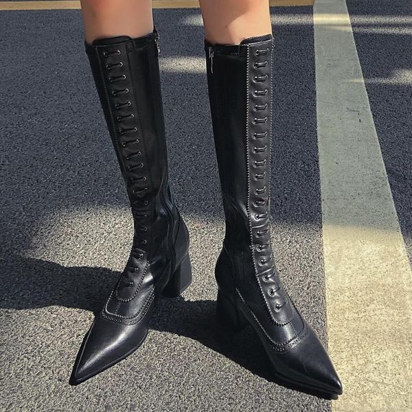 junsrm retro female fashion pointed toe high heels winter boots brogue vritish knee high boots women classic shoes woman, Black
junsrm retro female fashion pointed toe high heels winter boots brogue vritish knee high boots women classic shoes woman, Black