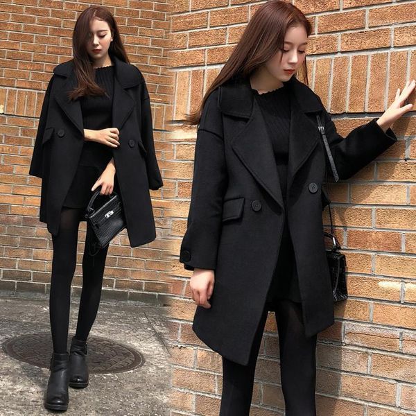 

women's wool & blends 2021 polyester full lace slim time-limited abrigo mujer sobretudo basis overcoat autumn winter long fund loose co, Black