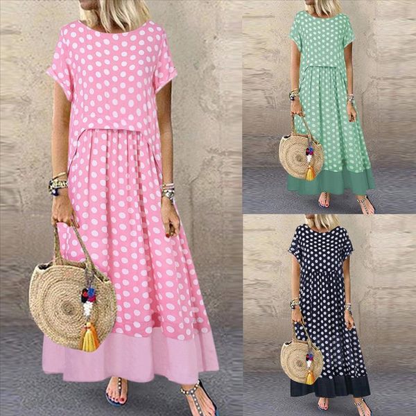 women polka dot print fake two pieces long dress o-neck short sleeve summer plus size maxi dress big size mid casual beachwear, Black;gray
women polka dot print fake two pieces long dress o-neck short sleeve summer plus size maxi dress big size mid casual beachwear, Black;gray