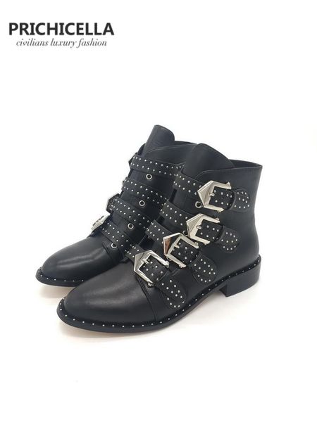 boots prichicella genuine leather studded buckle strap ankle booties women's flats combat, Black
boots prichicella genuine leather studded buckle strap ankle booties women's flats combat, Black