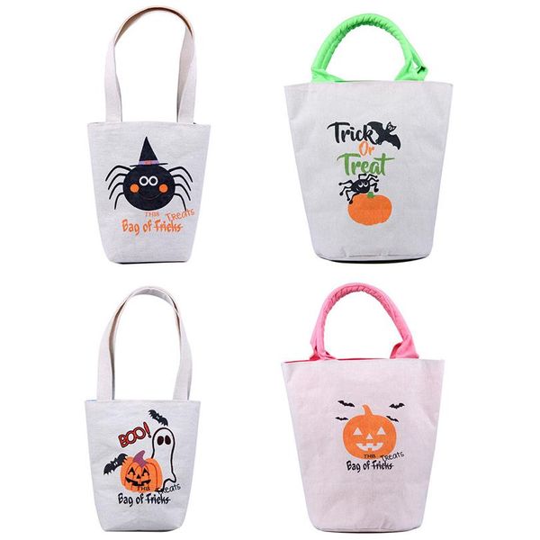 

4pcs/set Halloween Trick Or Treat Tote Bag With Handles Reusable Canvas Bag For Candy Gifts Grocery Favors Shopping For Kids Adults HH9-3335