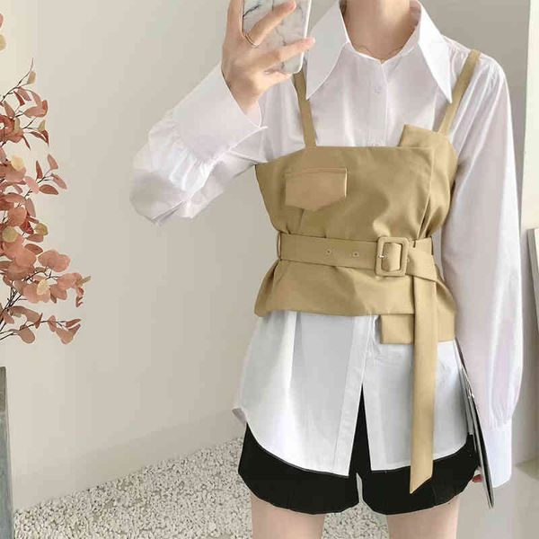 women's blouses & shirts solid casual set of two parts for female lapel sleeve long black korean vest fashion sets clothes 0exe, White
women's blouses & shirts solid casual set of two parts for female lapel sleeve long black korean vest fashion sets clothes 0exe, White