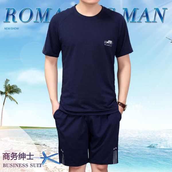 casual men's summer new running sportswear short sleeve shorts middle aged two piece set, Gray
casual men's summer new running sportswear short sleeve shorts middle aged two piece set, Gray