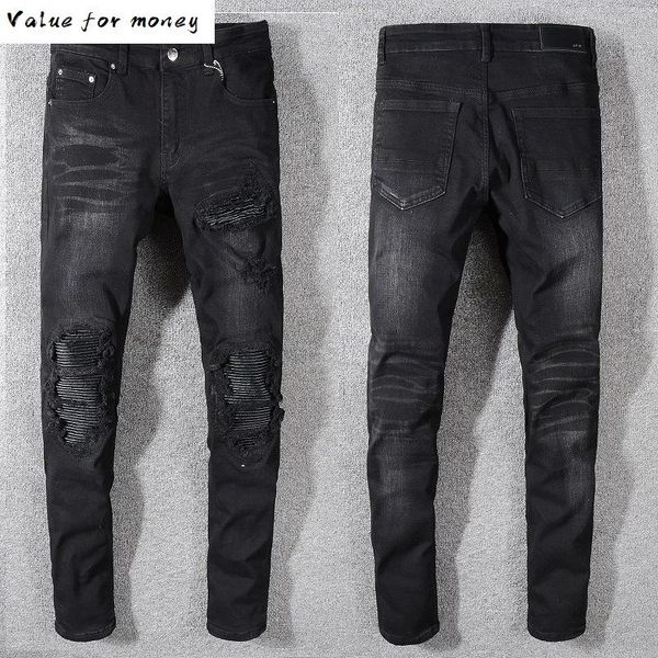 patchwork black men's stretch denim biker jeans for motorcycle slim fit skinny ripped pencil pants, Blue
patchwork black men's stretch denim biker jeans for motorcycle slim fit skinny ripped pencil pants, Blue