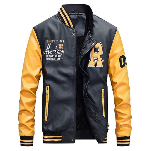 men baseball jacket embroidered leather pu coats slim fit college fleece luxury pilot jackets men's stand collar jacket coat lj201013, Black;brown
men baseball jacket embroidered leather pu coats slim fit college fleece luxury pilot jackets men's stand collar jacket coat lj201013, Black;brown