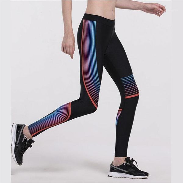 

running pants jigerjoger sports fitness women's leggings blue red ambilight stripes print compression tight gear men's training pa, Black;blue