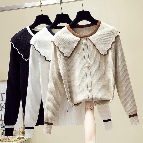 ljsxls 2020 korean style women pullover pull femme autumn winter contrast color o neck sweater loose button knitted sweaters, White;black
ljsxls 2020 korean style women pullover pull femme autumn winter contrast color o neck sweater loose button knitted sweaters, White;black