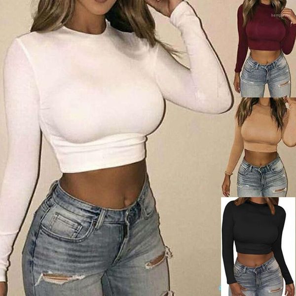 6 color women short t-shirts fashion long sleeve autumn female basic tees silm solid color exposed belly button 1, White
6 color women short t-shirts fashion long sleeve autumn female basic tees silm solid color exposed belly button 1, White