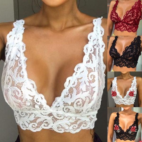 

crop women bralette seamless corset lace flowers bralette bralet bra tank cami underwear bustier top, Red;black