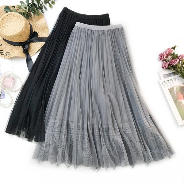sophisticated style women's spring new high waist skirt mid-length slim pleated skirt lace stitching expansion female, Black
sophisticated style women's spring new high waist skirt mid-length slim pleated skirt lace stitching expansion female, Black