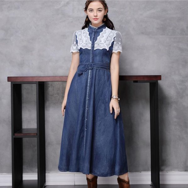 2021 vintage summer denim women's short sleeve collar lace long jean seam dress q751 bydr, Black;gray
2021 vintage summer denim women's short sleeve collar lace long jean seam dress q751 bydr, Black;gray