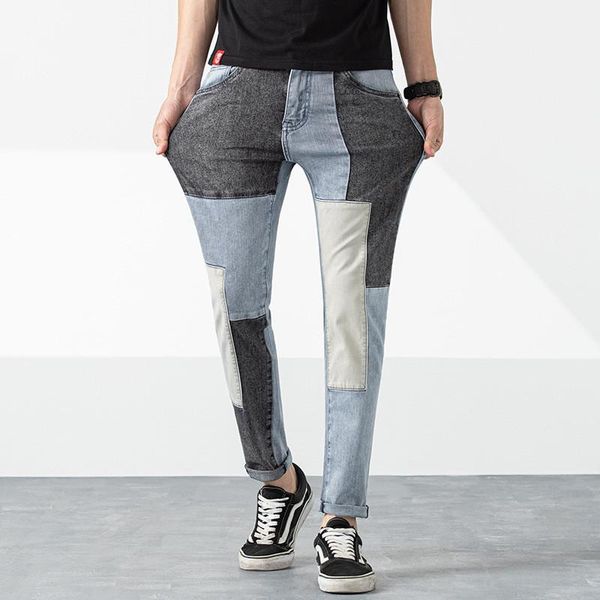 men's jeans kimsere fashion patched pants stretchy denim trousers with patchwork hi street spliced for man straight fit, Blue
men's jeans kimsere fashion patched pants stretchy denim trousers with patchwork hi street spliced for man straight fit, Blue