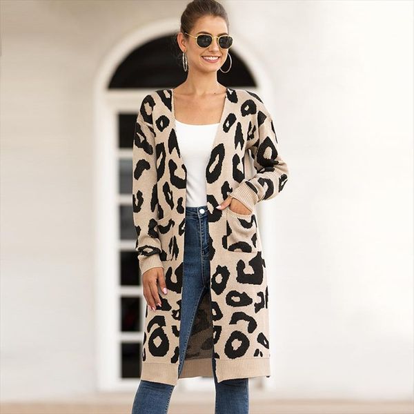 women leopard knitted long cardigan long sleeve sweater overcoat for female women 2021 autumn new outwear coats women autumn, White;black
women leopard knitted long cardigan long sleeve sweater overcoat for female women 2021 autumn new outwear coats women autumn, White;black