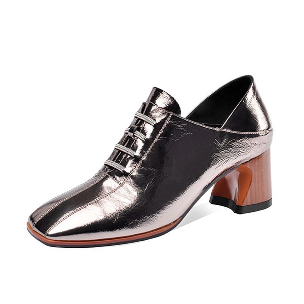 metal genuine 2021 new wooden heels shoes toe-square lace up zip woman pumps for spring 9t4u, Black