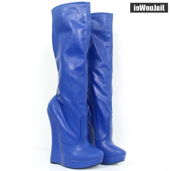 boots 18cm extreme high heel wedge 3cm platform pointed toe women pu leather side zipper fetish knee-high, Black
boots 18cm extreme high heel wedge 3cm platform pointed toe women pu leather side zipper fetish knee-high, Black