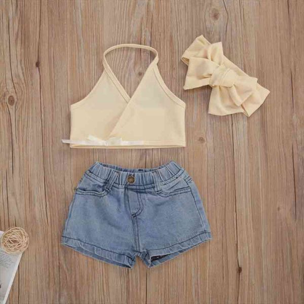 summer 3pcs newborn toddler kid baby girl outfit halter vest denim shorts bow headband clothes set, White
summer 3pcs newborn toddler kid baby girl outfit halter vest denim shorts bow headband clothes set, White