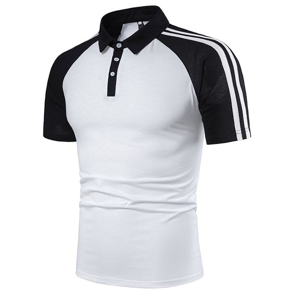 fashion dynamic sleeves stripes color matching men's casual short-sleeved slim cotton polo shirt, White;black
fashion dynamic sleeves stripes color matching men's casual short-sleeved slim cotton polo shirt, White;black