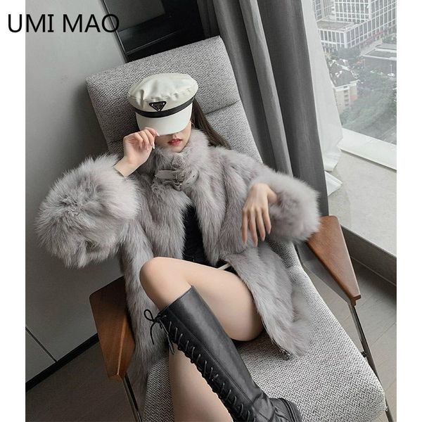 women's fur & faux umi mao 2021 winter coat fashion locomotive young mid-length outwear female, Black