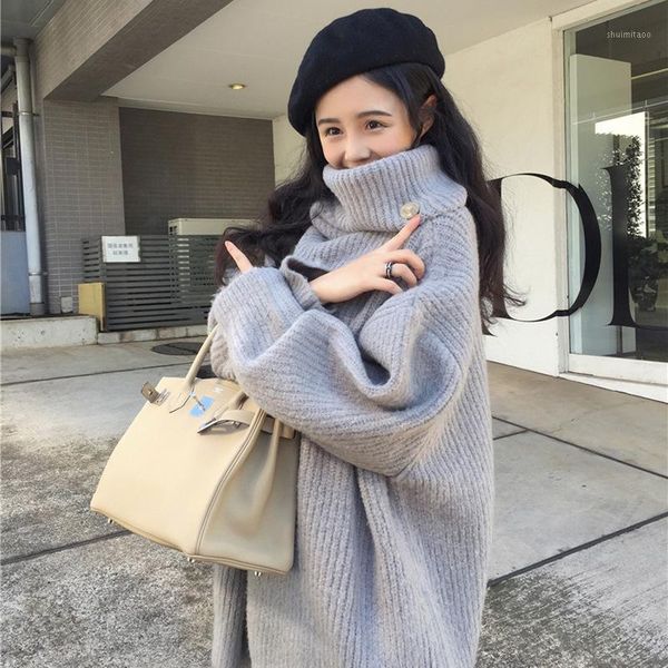 2019 winter new pullover full lantern sleeve button up collar thick warm ladies fashion loose knitted sweater csw0561, White;black
2019 winter new pullover full lantern sleeve button up collar thick warm ladies fashion loose knitted sweater csw0561, White;black