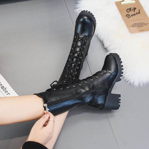 2021 new autumn winter female boots mid-calf lace to toe round foot thick heels solid lady casual shoes co4q, Black
2021 new autumn winter female boots mid-calf lace to toe round foot thick heels solid lady casual shoes co4q, Black