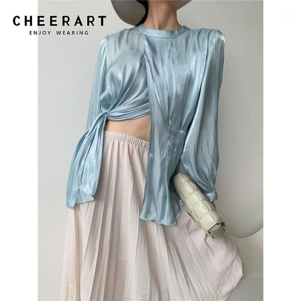 cheerart aqua blue satin long sleeve blouse women ruched asymmetrical ladies blouse glitter korean fashion clothing1, White
cheerart aqua blue satin long sleeve blouse women ruched asymmetrical ladies blouse glitter korean fashion clothing1, White