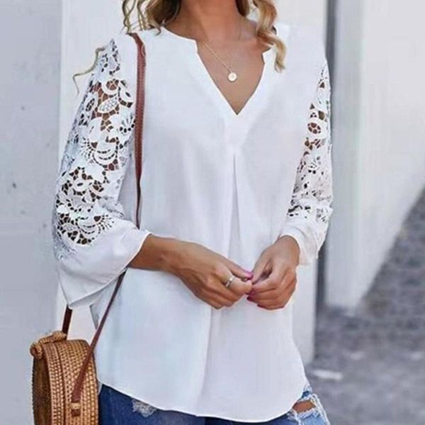 2021 lace blouses women hollow out femme solid casual office shirts plus size blusas v neck streetwear tees shirts, White
2021 lace blouses women hollow out femme solid casual office shirts plus size blusas v neck streetwear tees shirts, White