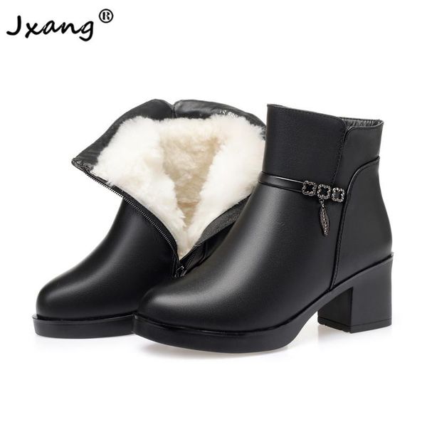 jxang 2020 wool women high heel snow boots warm genuine leather plush shoes ankle boots thick bottom platform women winter shoes, Black
jxang 2020 wool women high heel snow boots warm genuine leather plush shoes ankle boots thick bottom platform women winter shoes, Black