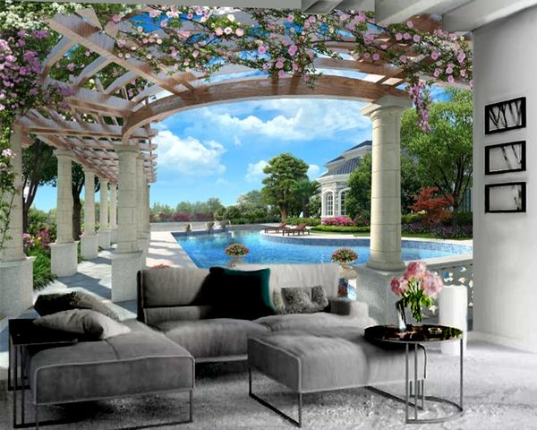 3d landscape wallpaper pool garden villa 3d wallpaper romantic flower decorative silk 3d mural wallpaper