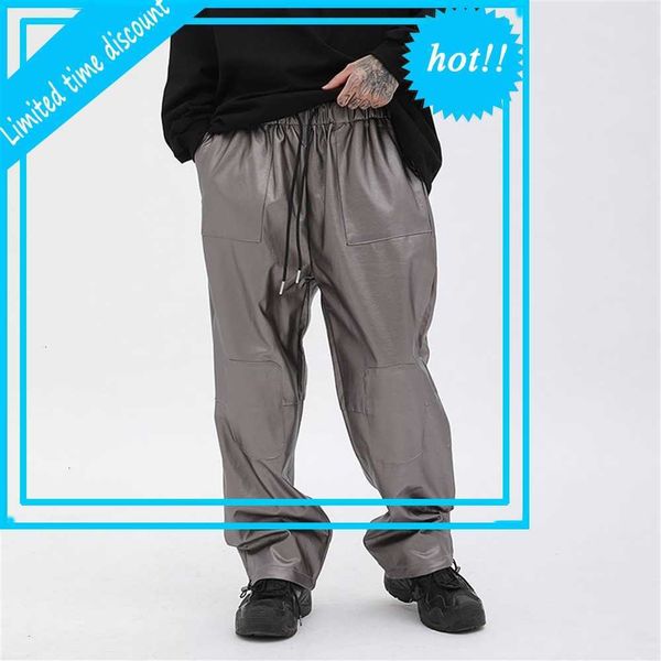 streetwear pu men and women drawstring straight solid leather trousers breathable loose hip hop casual pants, Black
streetwear pu men and women drawstring straight solid leather trousers breathable loose hip hop casual pants, Black