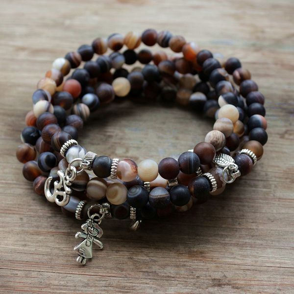 6mm natural stone strand matte frosted brown beads with charm pendant yoga bracelet, Black
6mm natural stone strand matte frosted brown beads with charm pendant yoga bracelet, Black